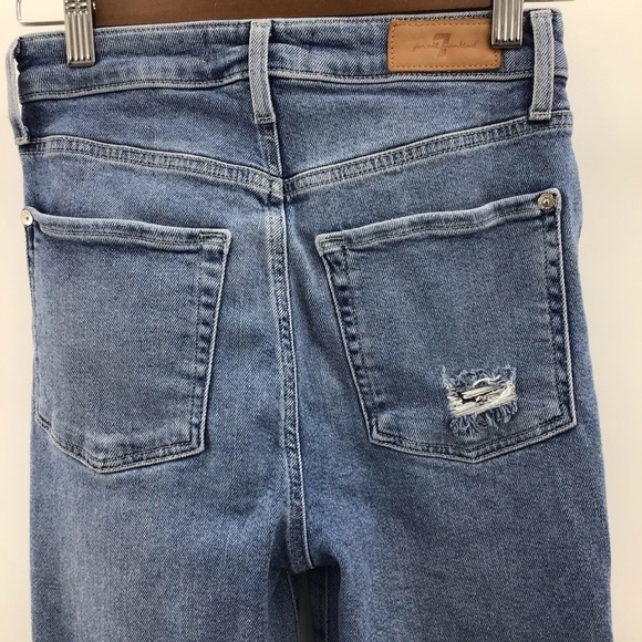7 For All Mankind The Ultra High Rise Slim Kick Distressed Blue Cropped Jeans - Picture 7 of 14
